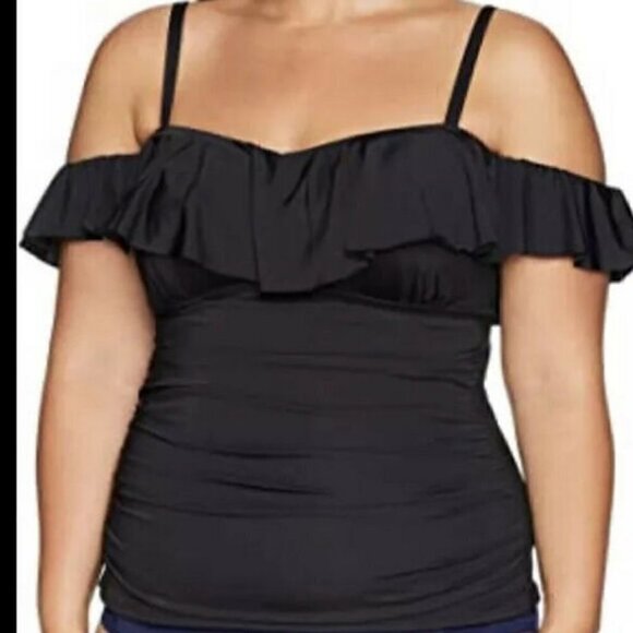 NWT Kenneth Cole Reaction Black Tankini top 1X - Picture 1 of 6